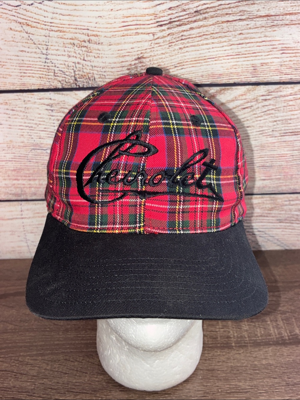 Vintage 90’s San Sun Chevrolet Plaid Red SnapBack with Black Brim EUC